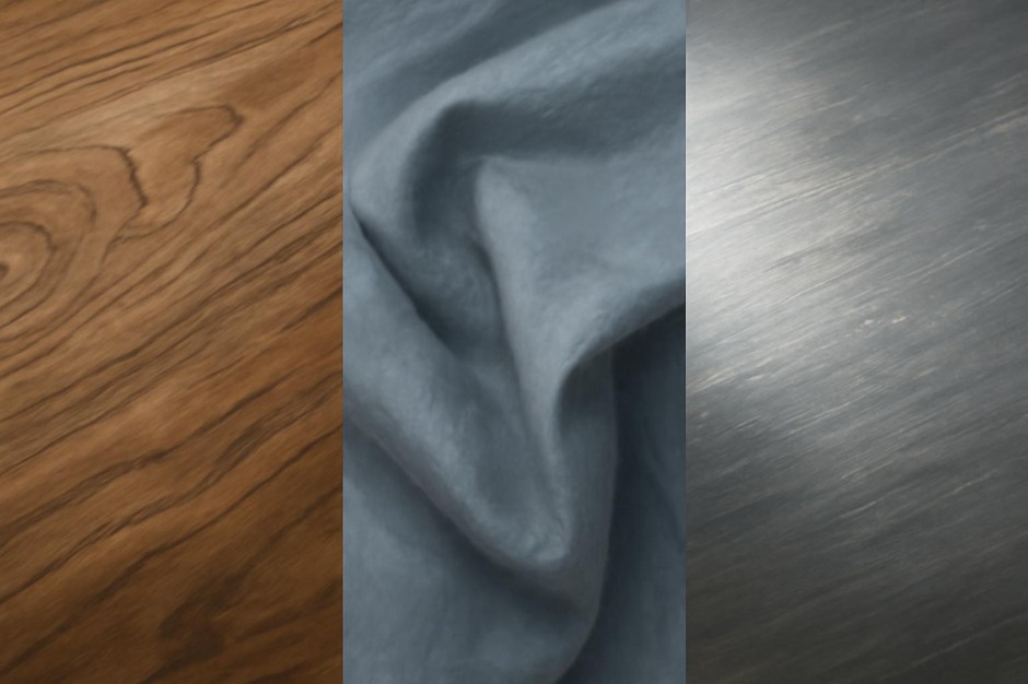 Close-up studies of wood, cloth, and metal textures rendered with digital brushes